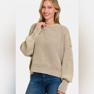 Zenana Exposed Seam Round Neck Dropped Shoulder Sweater 10010030232